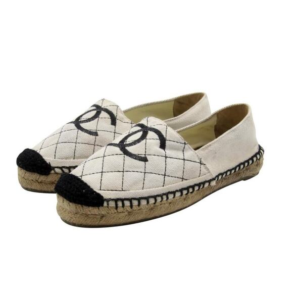 Chanel Espadrille 38 Canvas Quilted Double Stacked Flats CC-0208N-0011 - Picture 3 of 11